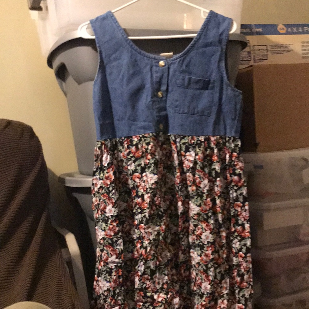 1990s Floral Denim Dress VINTAGE